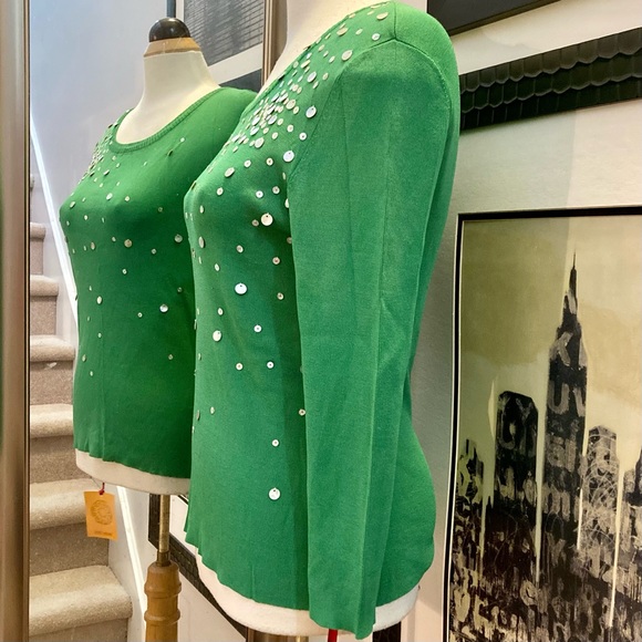 Vintage Rudy Rd. Abalone shell apple green sweater size medium - Picture 9 of 13